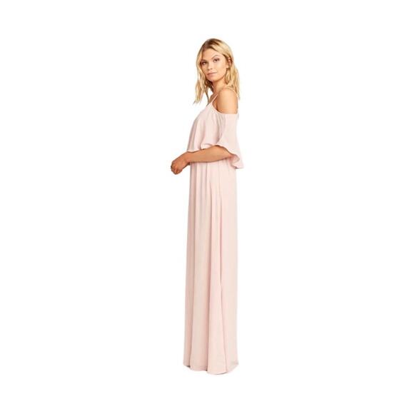 Show Me Your Mumu “Caitlin” Ruffle Maxi Bridesmaids Dress Dusty Blush Pink Large - Picture 2 of 7